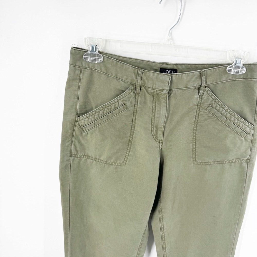 Loft Olive Green Linen Cotton Blend Utility Cargo Pants Size 6 158-400630‎ - Picture 3 of 8